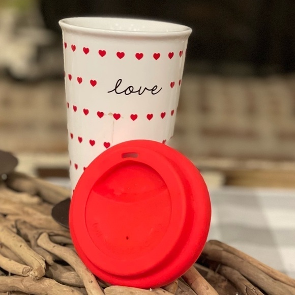 “LOVE” & Hearts Ceramic Double Wall Insulated Travel Mug - Picture 2 of 5